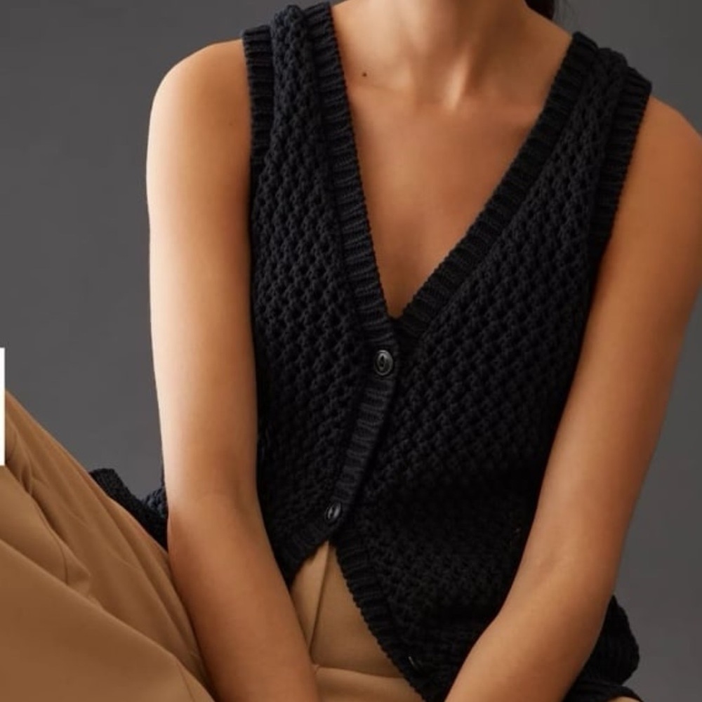 Anthropologie Maeve Tammie Jo Sweater Vest – Navy Blue Open Knit